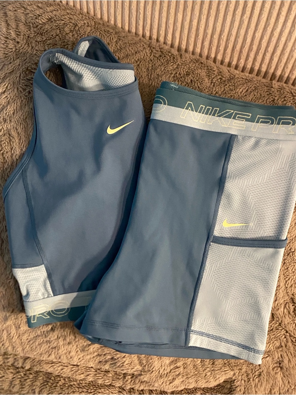 Nike Pro Women's Athletic Shorts 3” in Slate Blue and Light Blue with medium top